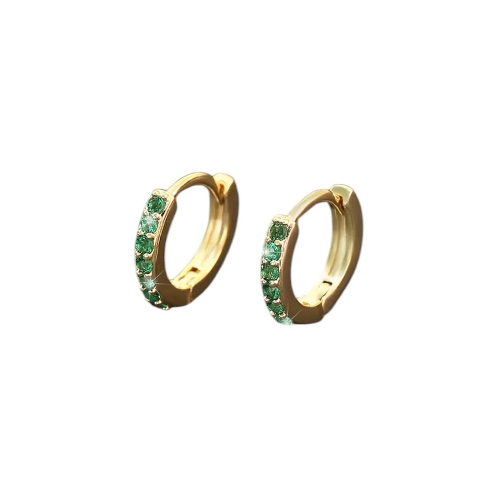 Gold and Mini Emerald Rhinestone Hoop Earrings